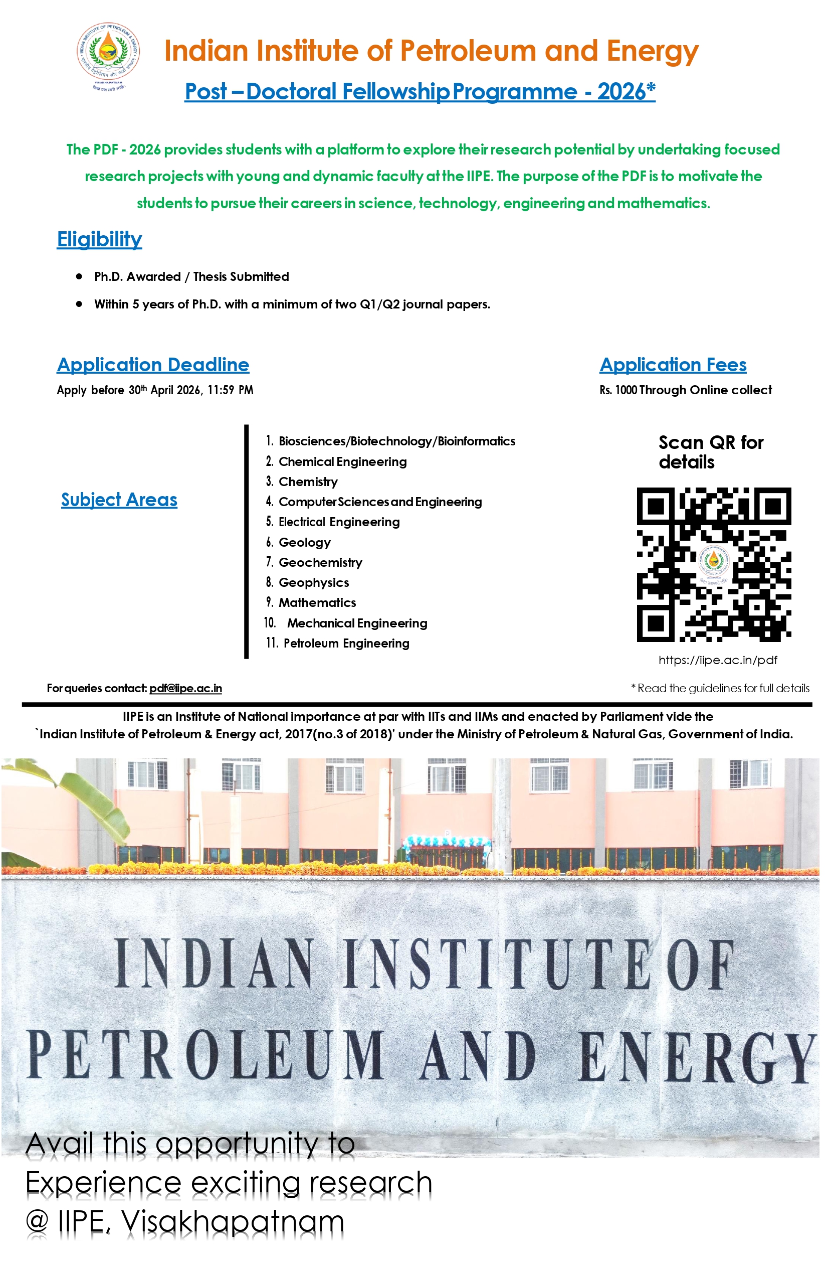 IIPE Post Doctoral Fellowship 2026 Poster